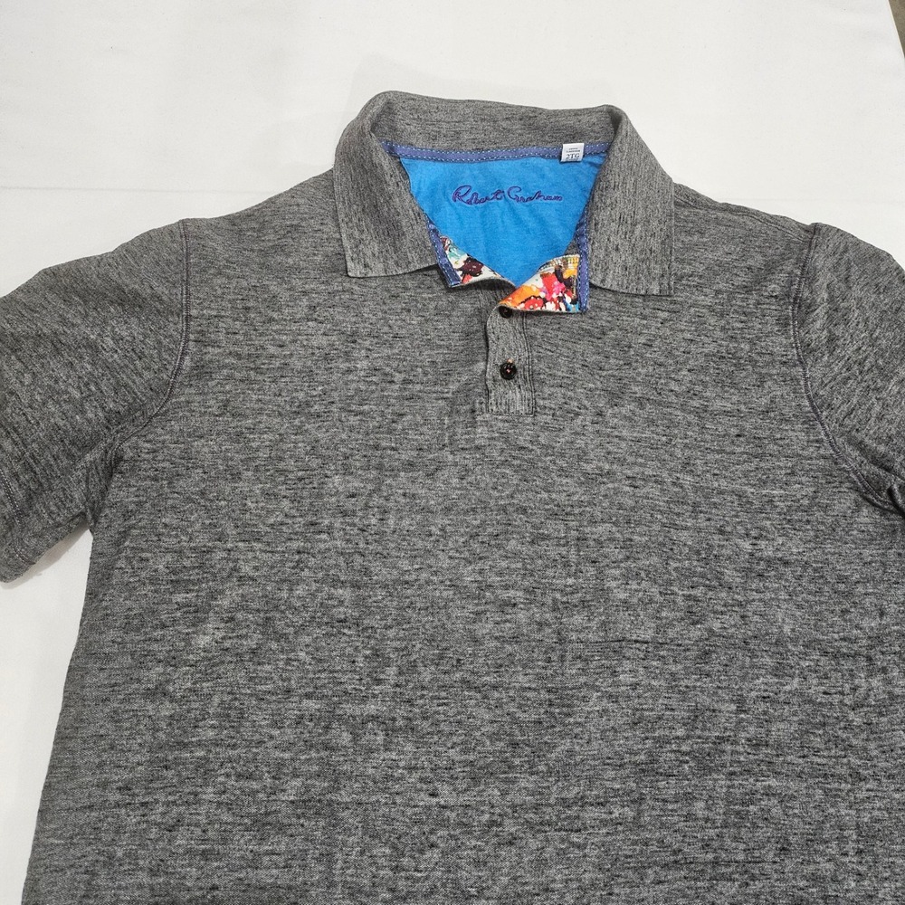 Robert Graham Mens 2XL Classic Fit Grey Heather Cotton Modal Polo Shirt Floral
